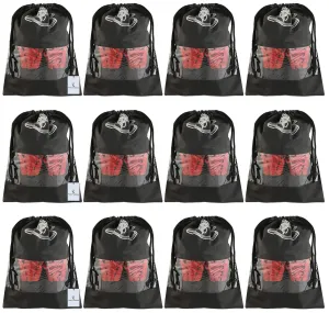 Heart Home 12 Piece Non Woven Travel Shoe Cover, String Bag Organizer, Black CTHH016050