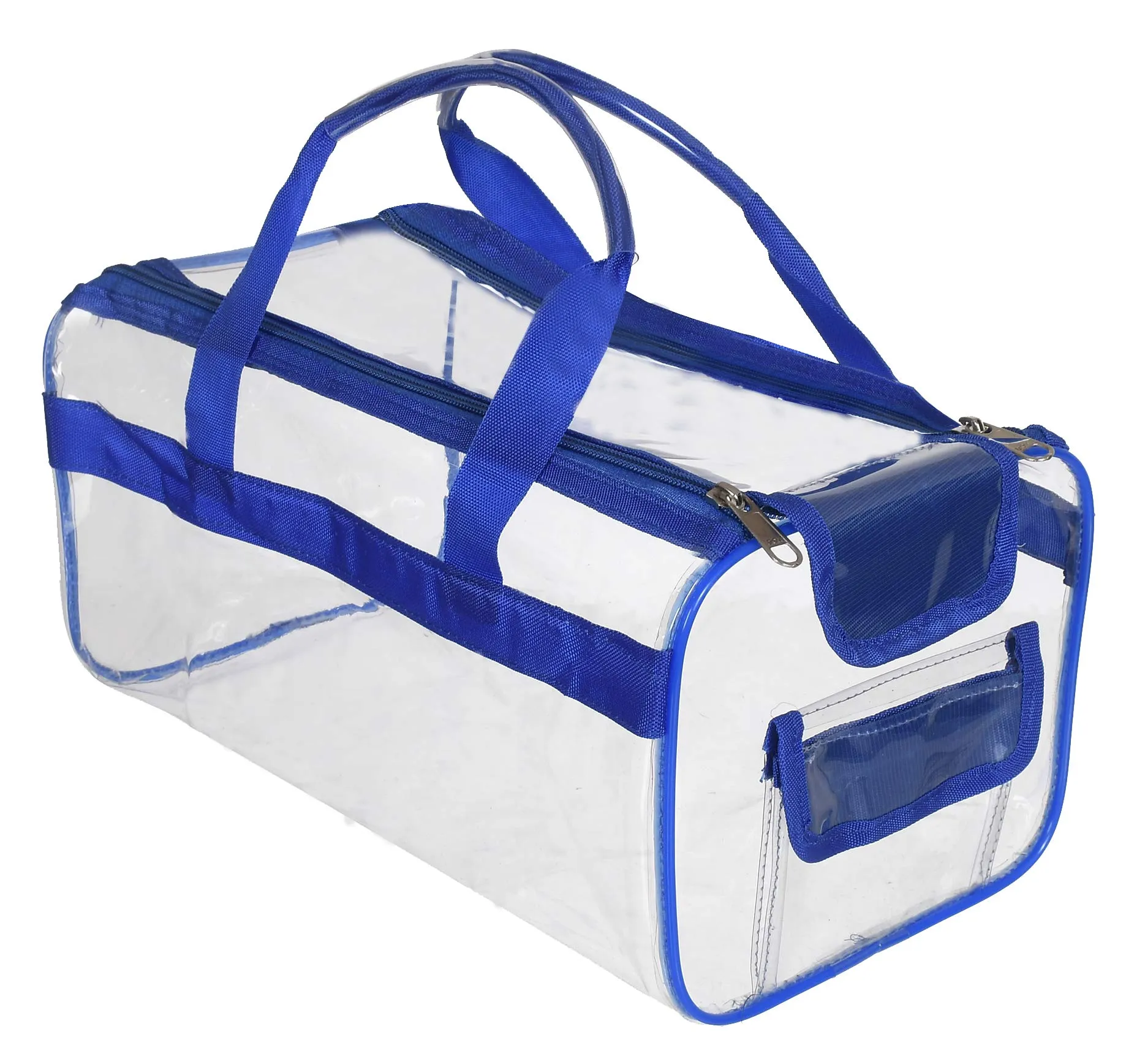 Heart Home Small Size 2 Crystal Clear Plastic Cosmetic Bags Travel PVC Vinyl Toiletry Bag, Zipper Large Transparent Waterproof Make-Up Case Organizer Bag (Blue) (F_26_HEARTH017014)
