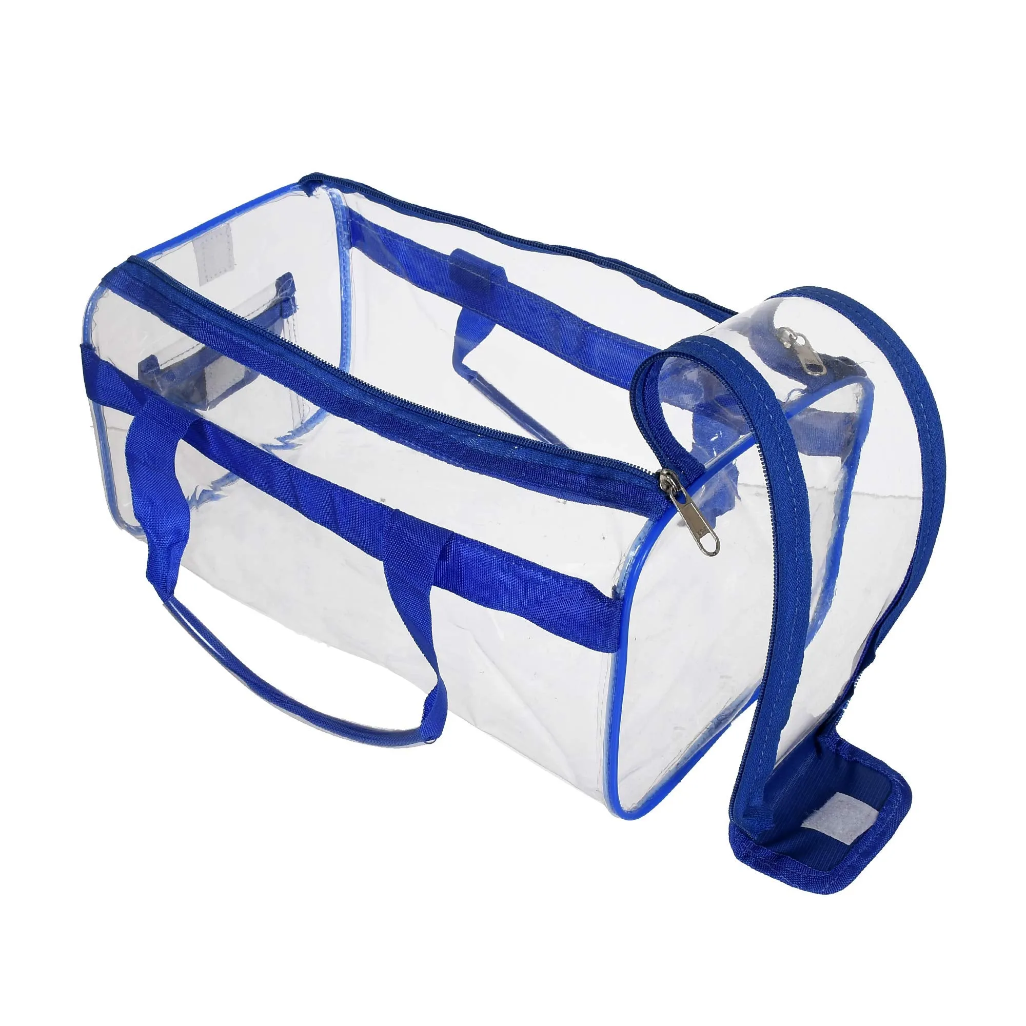 Heart Home Small Size 2 Crystal Clear Plastic Cosmetic Bags Travel PVC Vinyl Toiletry Bag, Zipper Large Transparent Waterproof Make-Up Case Organizer Bag (Blue) (F_26_HEARTH017014)
