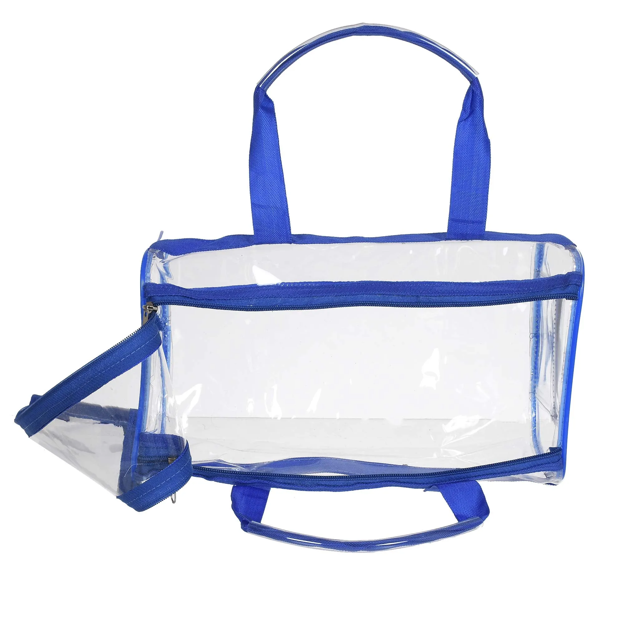 Heart Home Small Size 2 Crystal Clear Plastic Cosmetic Bags Travel PVC Vinyl Toiletry Bag, Zipper Large Transparent Waterproof Make-Up Case Organizer Bag (Blue) (F_26_HEARTH017014)