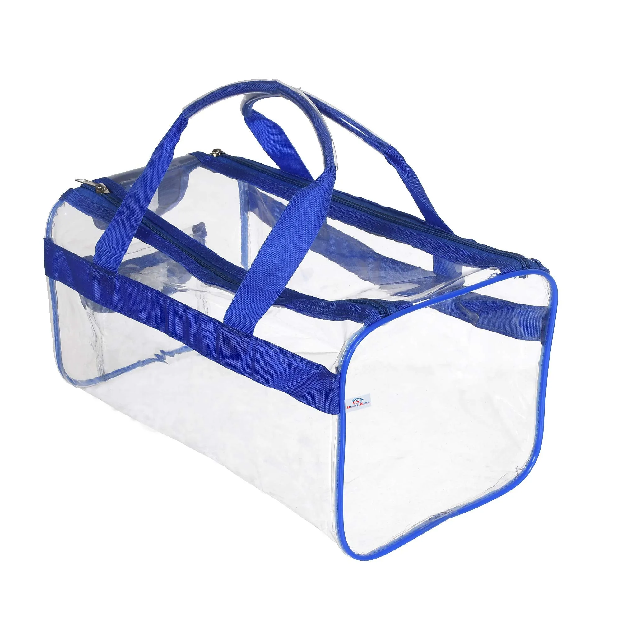 Heart Home Small Size 2 Crystal Clear Plastic Cosmetic Bags Travel PVC Vinyl Toiletry Bag, Zipper Large Transparent Waterproof Make-Up Case Organizer Bag (Blue) (F_26_HEARTH017014)