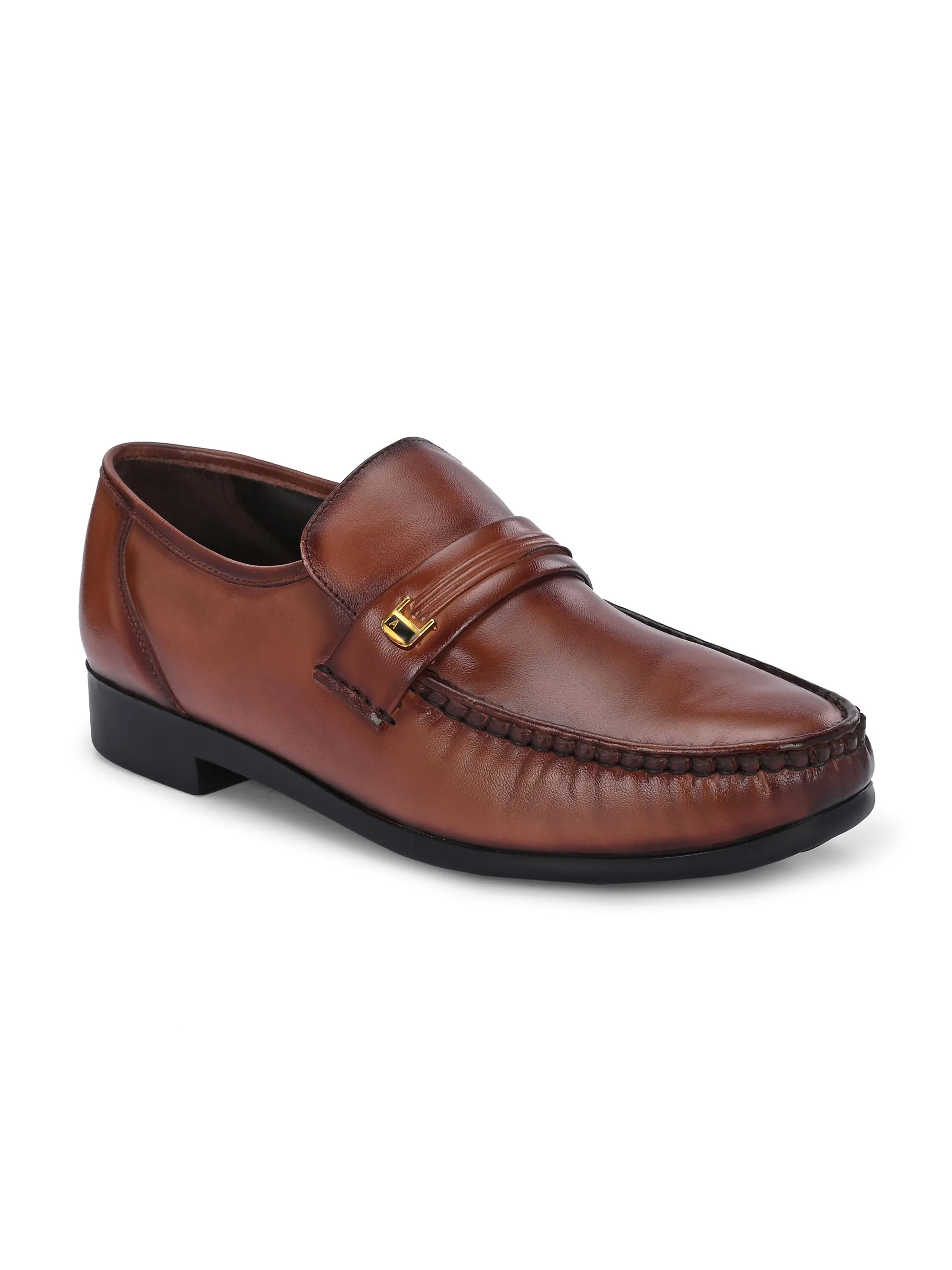Hitz Men's Brown Leather Formal Slip On Shoes