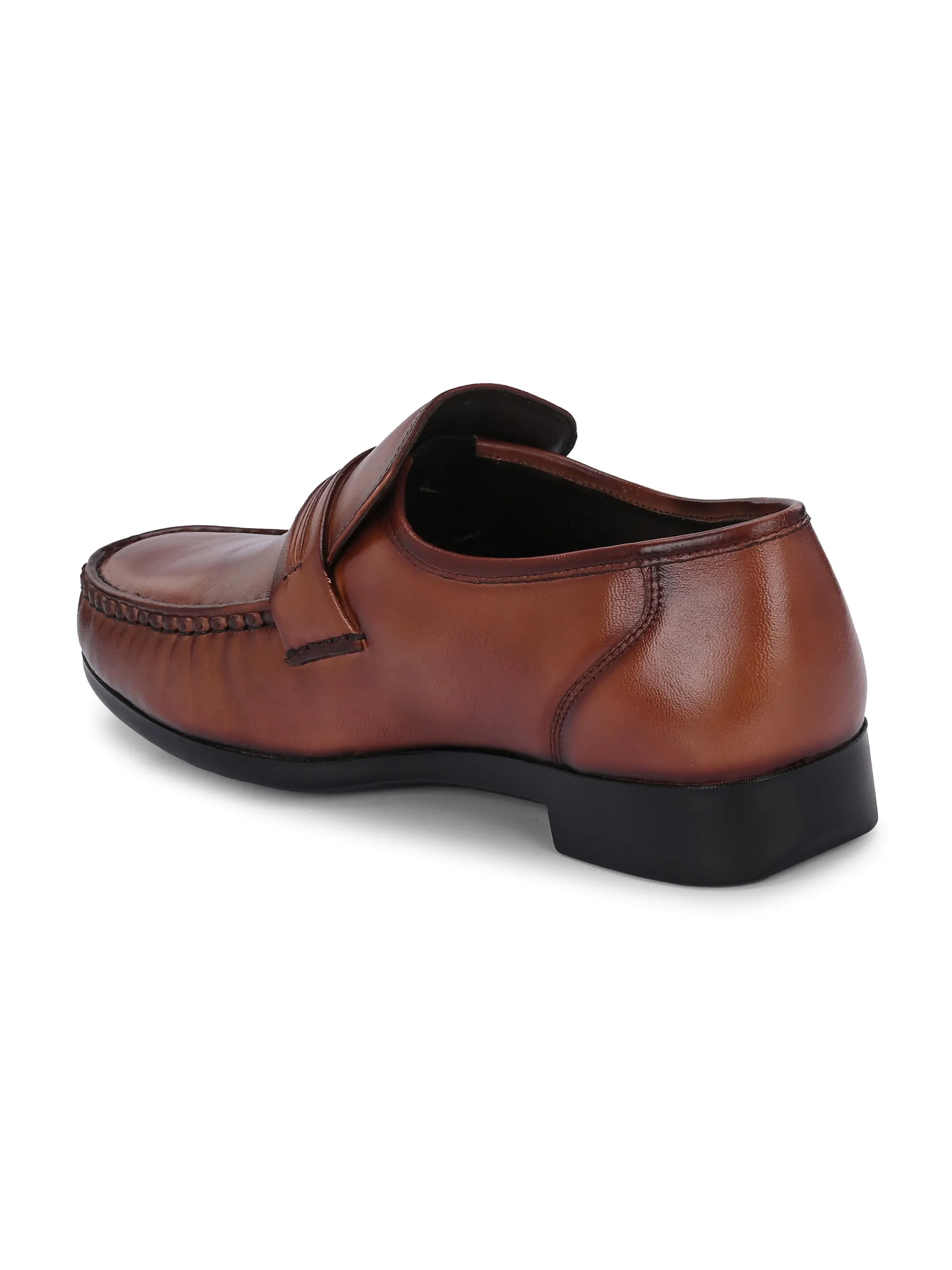 Hitz Men's Brown Leather Formal Slip On Shoes
