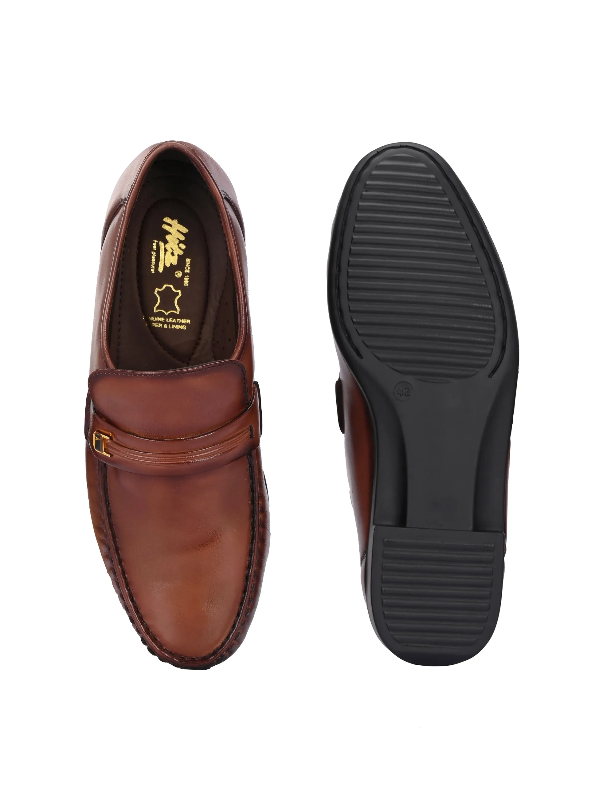 Hitz Men's Brown Leather Formal Slip On Shoes