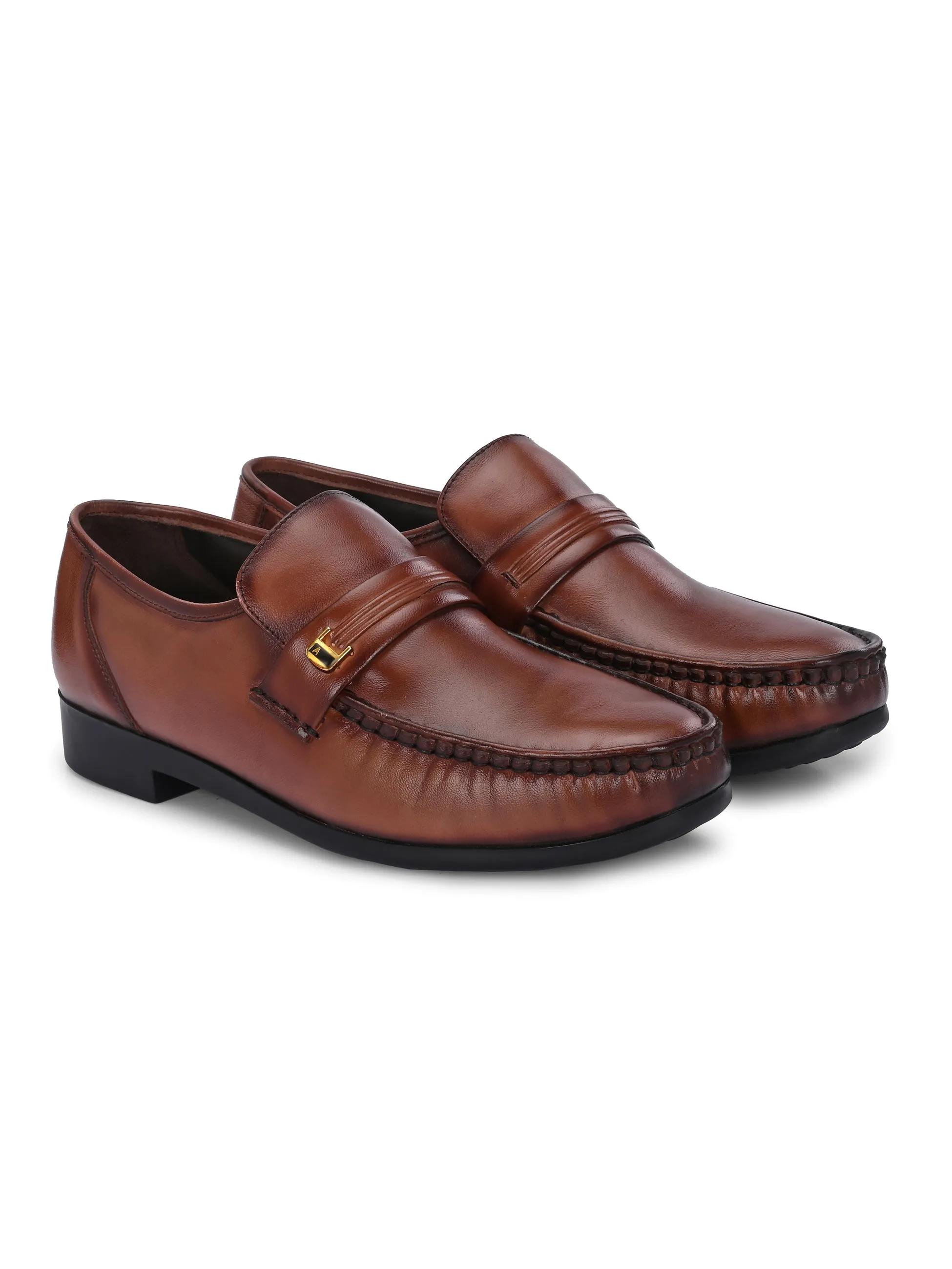 Hitz Men's Brown Leather Formal Slip On Shoes