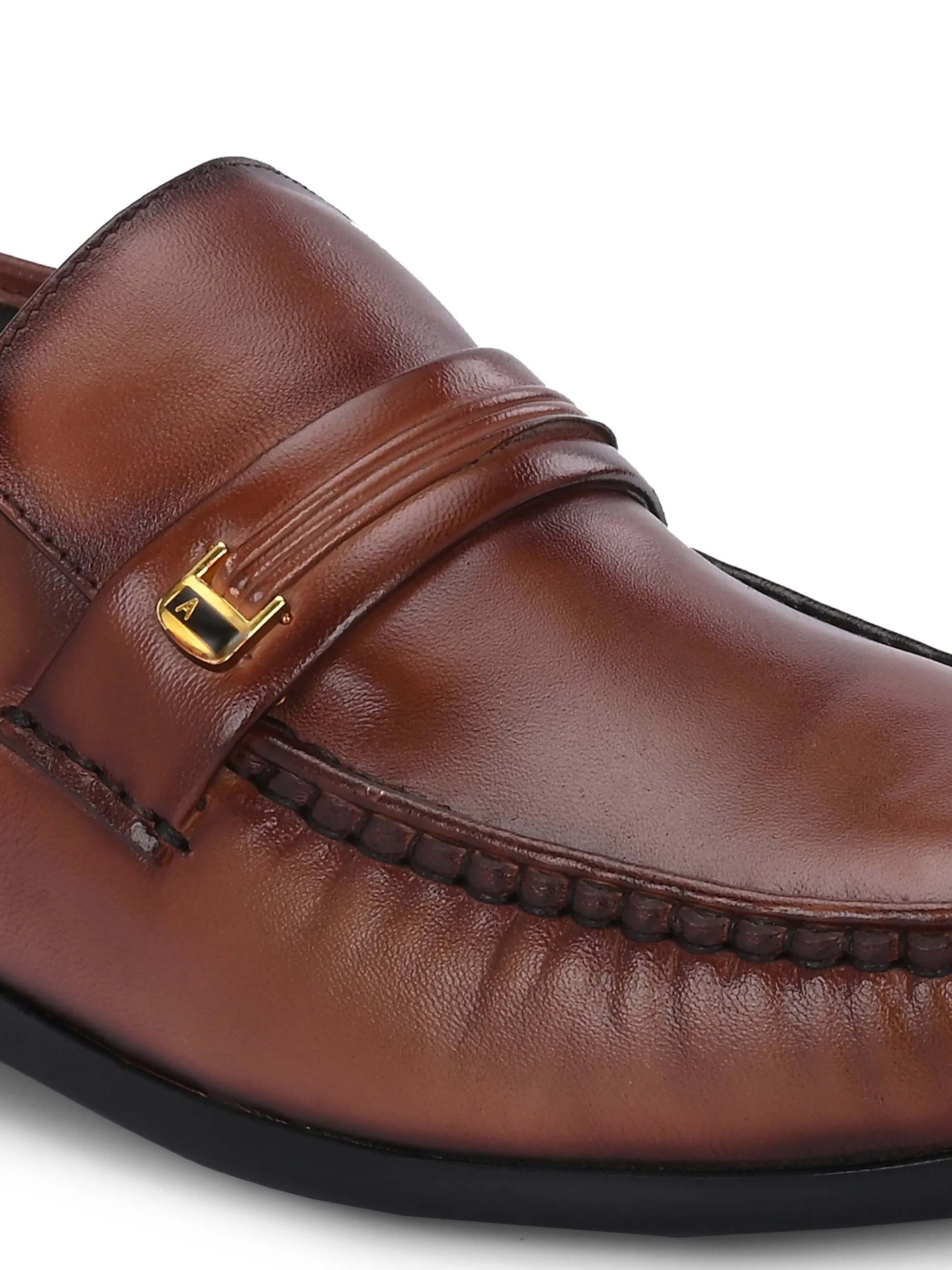 Hitz Men's Brown Leather Formal Slip On Shoes
