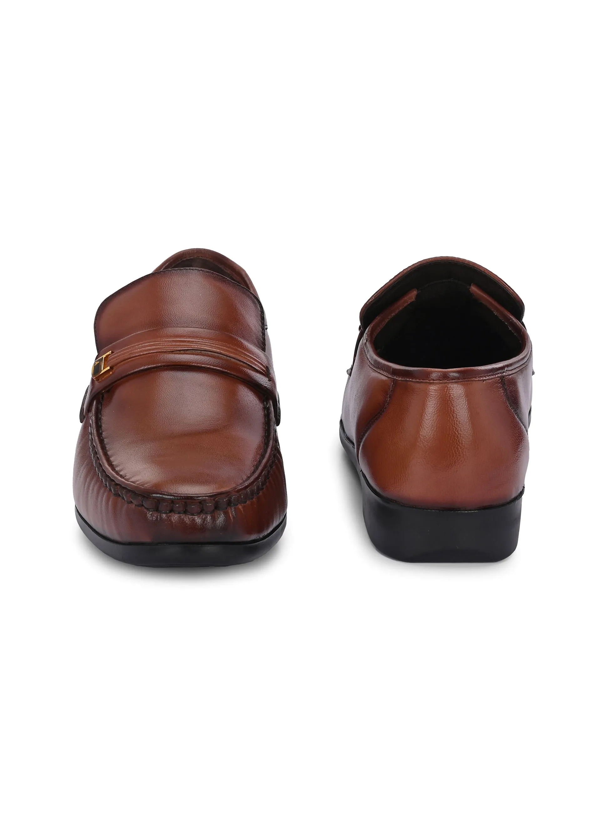 Hitz Men's Brown Leather Formal Slip On Shoes