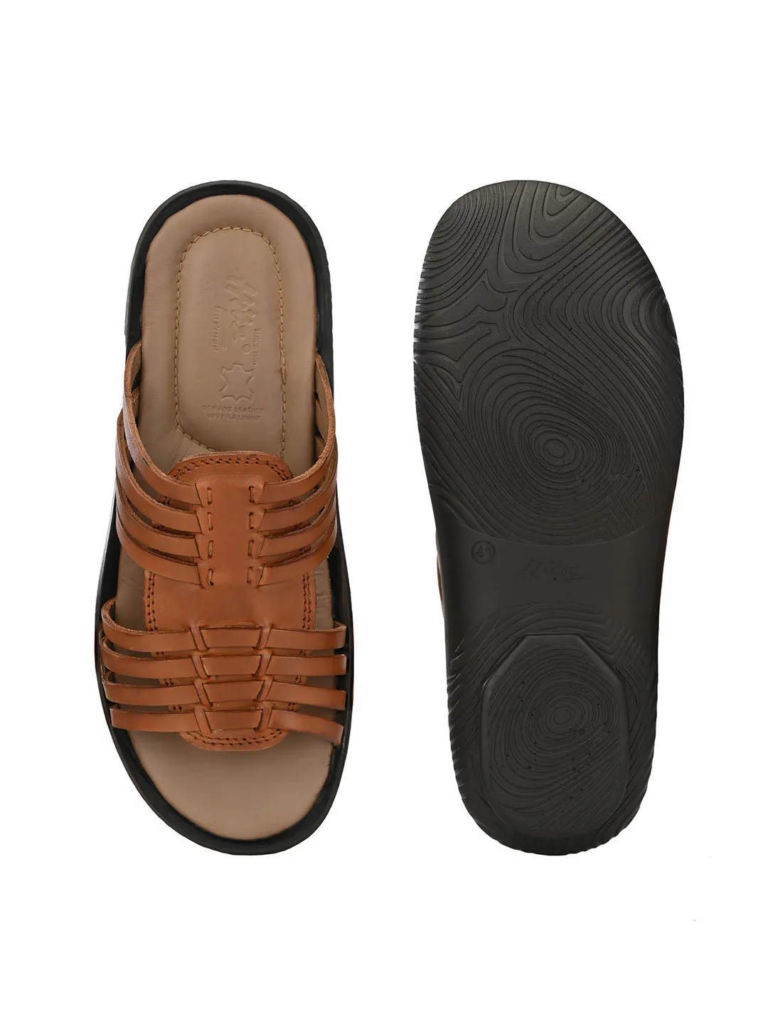 HITZ97104 Men's Tan Leather Daily Wear Open Slipper
