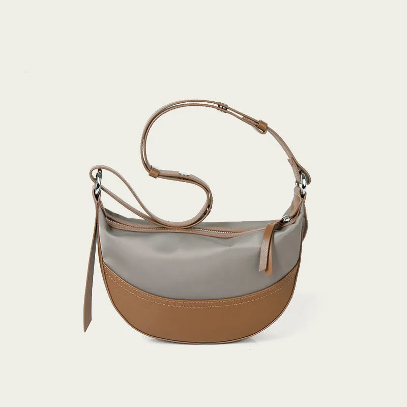 Ladies Black Nylon Crossbody Bag With Leather Shoulder Handbags