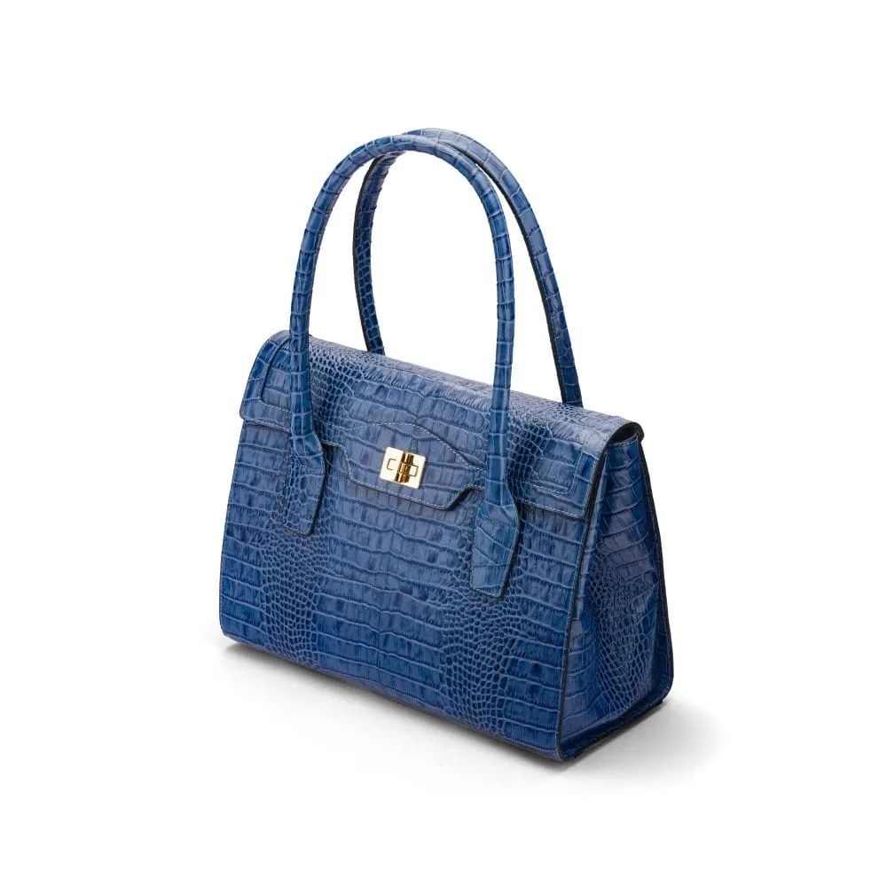 Large Leather Morgan Bag - Blue Croc