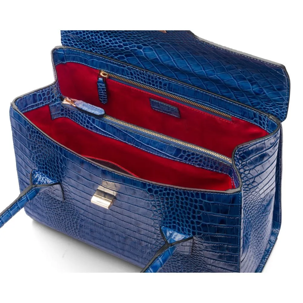 Large Leather Morgan Bag - Blue Croc