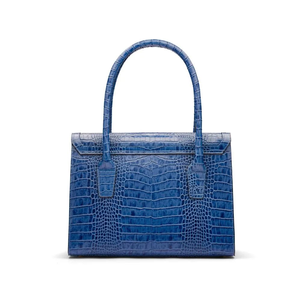 Large Leather Morgan Bag - Blue Croc