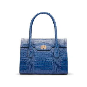 Large Leather Morgan Bag - Blue Croc