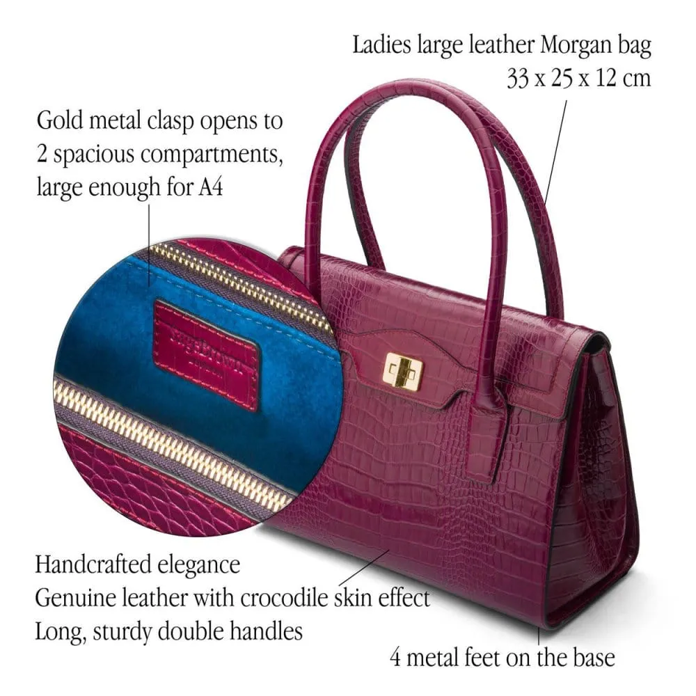 Large Leather Morgan Bag - Pink Croc