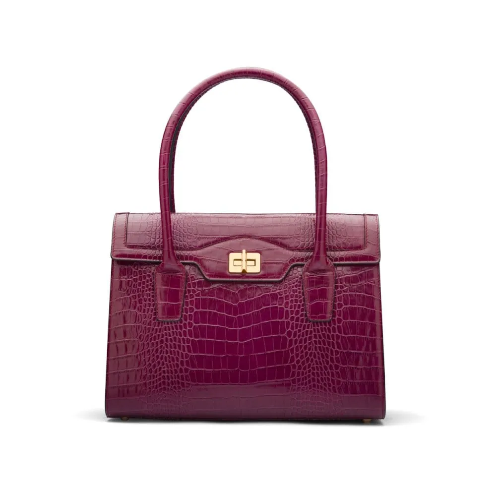 Large Leather Morgan Bag - Pink Croc