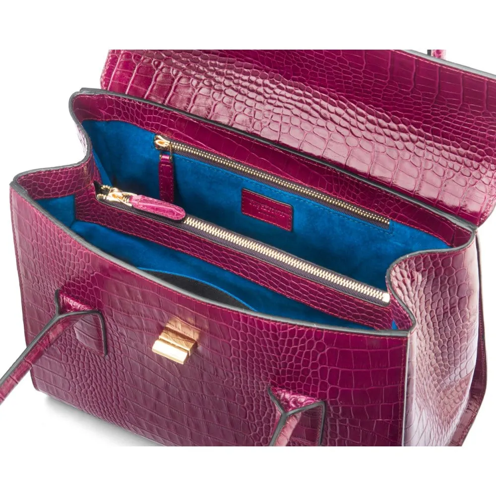 Large Leather Morgan Bag - Pink Croc