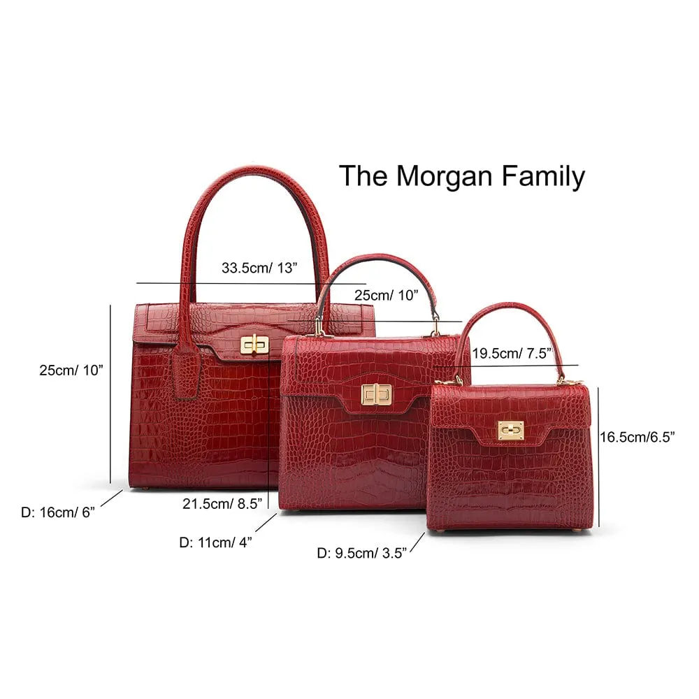 Large Leather Morgan Bag - Red Croc
