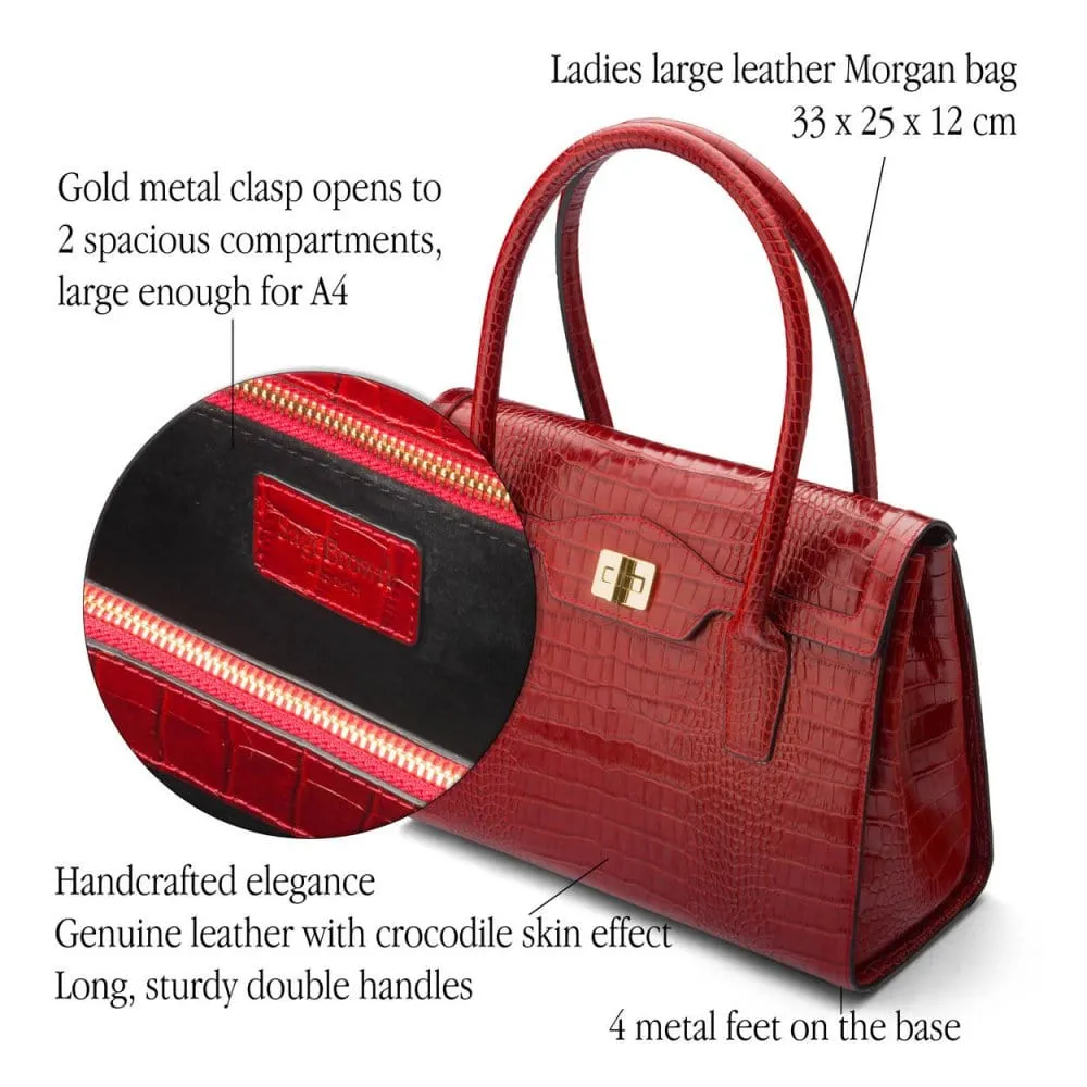 Large Leather Morgan Bag - Red Croc