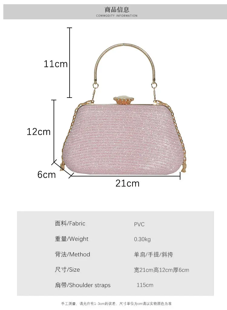 Luxury High-Design Evening Bag for Women | Glitter Clutch, Shoulder Bag with Chain for Party, Banquet, and Wedding