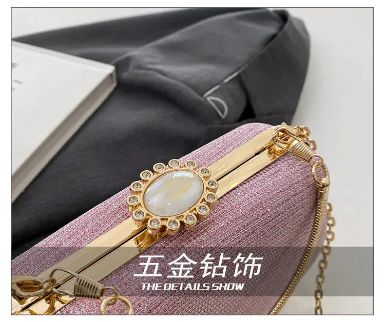Luxury High-Design Evening Bag for Women | Glitter Clutch, Shoulder Bag with Chain for Party, Banquet, and Wedding