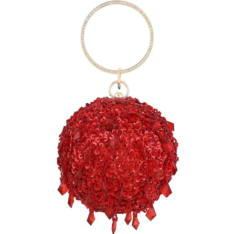 Luxy Moon Round Sequins Vintage Clutch With Handle