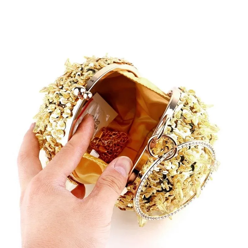 Luxy Moon Round Sequins Vintage Clutch With Handle