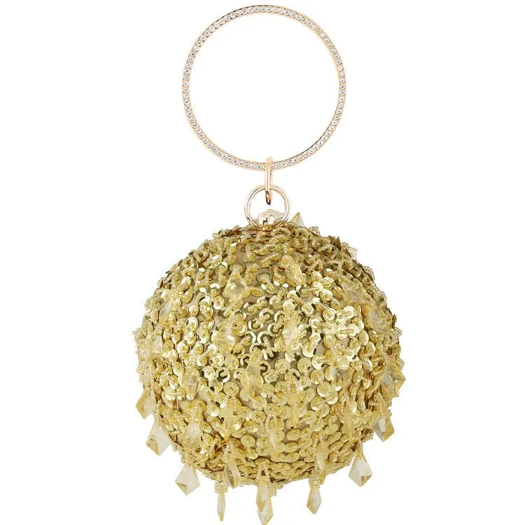 Luxy Moon Round Sequins Vintage Clutch With Handle