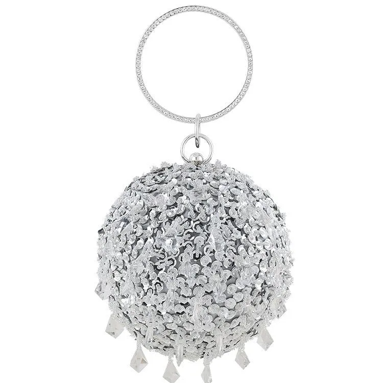 Luxy Moon Round Sequins Vintage Clutch With Handle