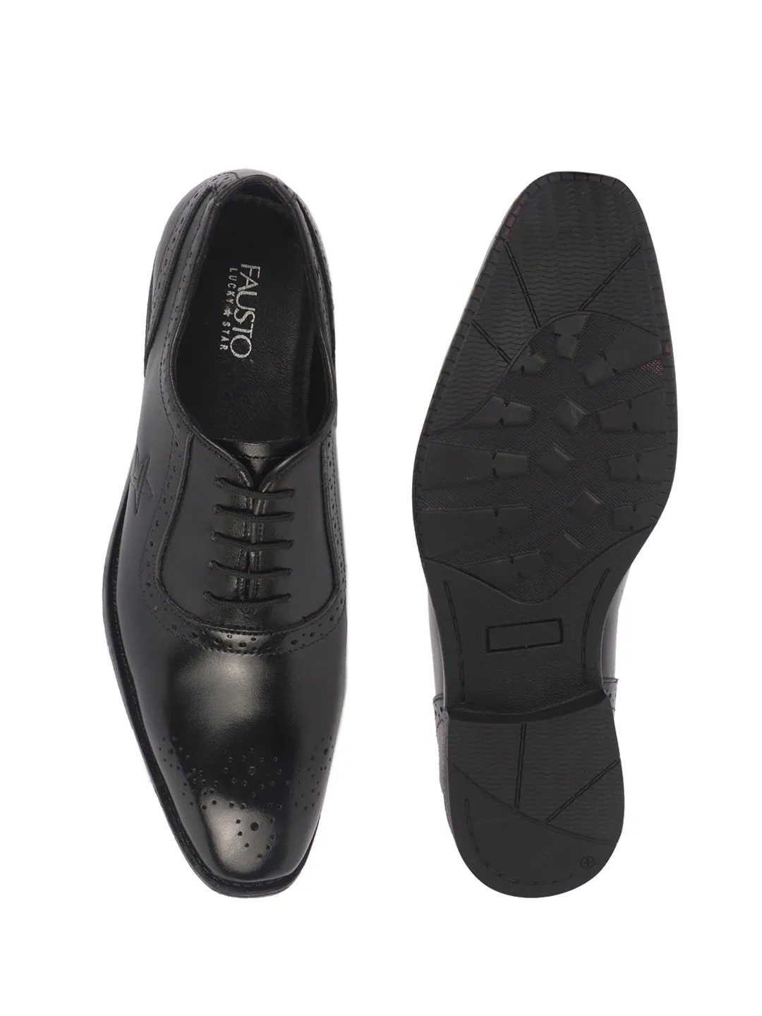 Men Black Genuine Leather Formal Classic Lace Up Brogue Shoes for Work|Tuxedo Lace Up Shoes