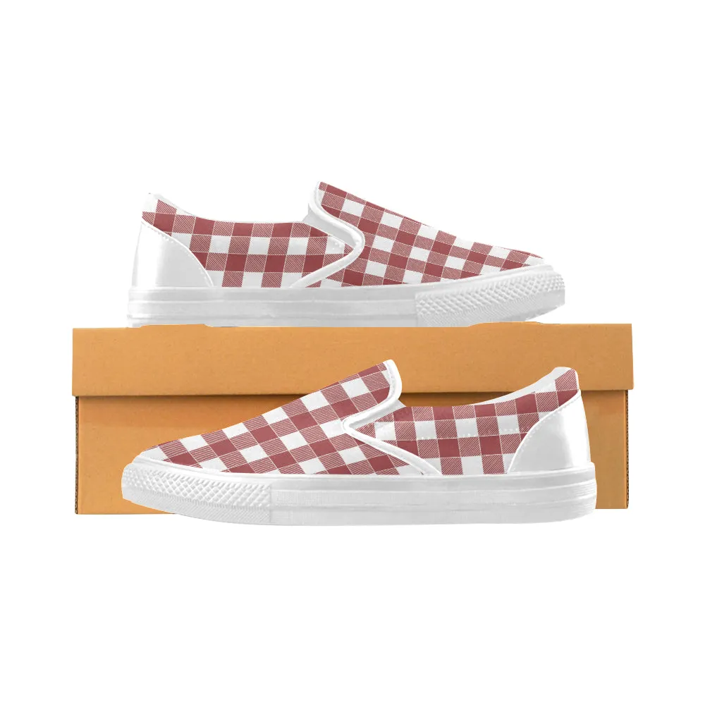 Men's Big Size Red Checks Print Slip-on Canvas Shoes