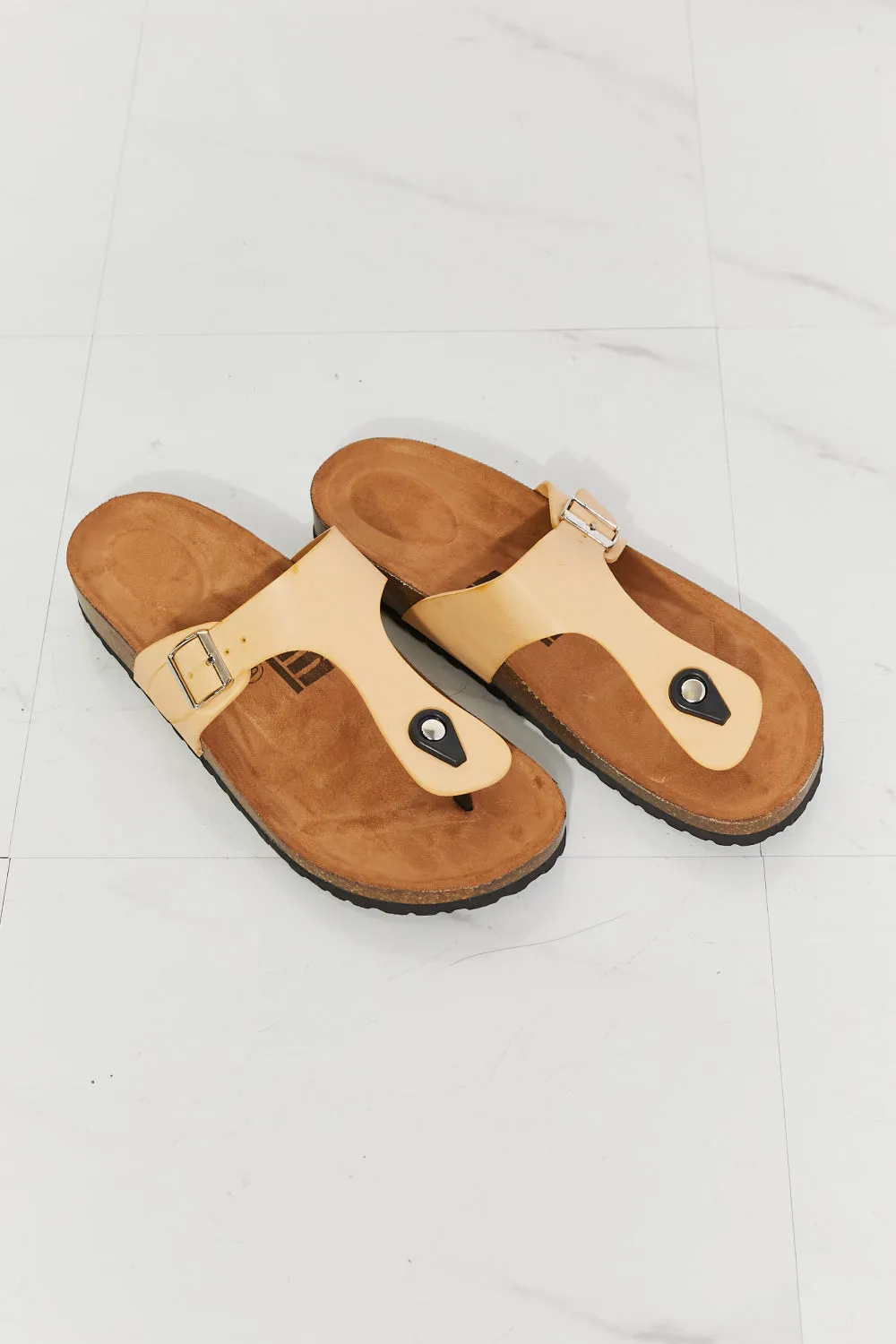 MMShoes T-Strap Flip-Flop Slide On Flat Cork Footbed Comfort Sandals in Sand Drift Away
