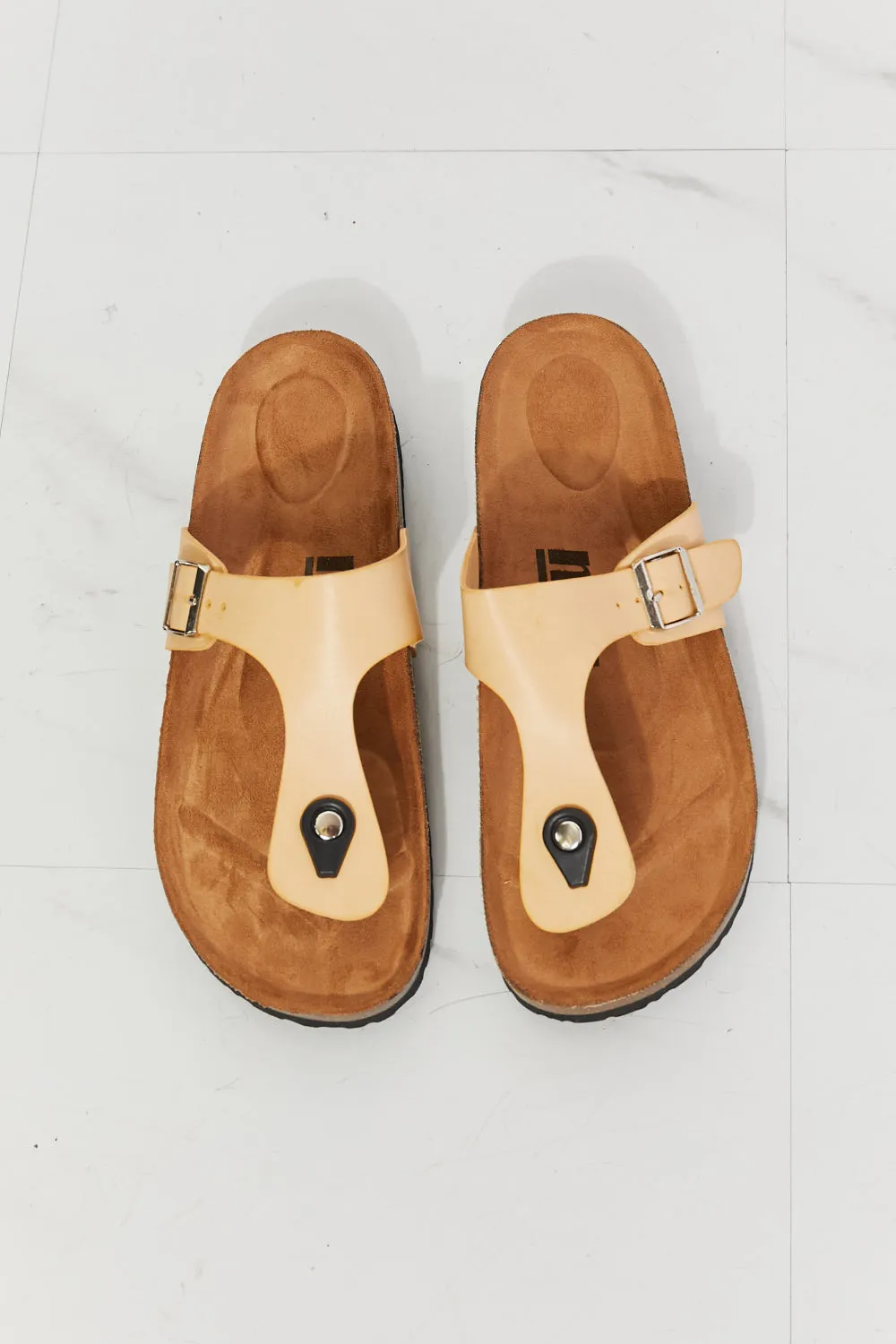 MMShoes T-Strap Flip-Flop Slide On Flat Cork Footbed Comfort Sandals in Sand Drift Away