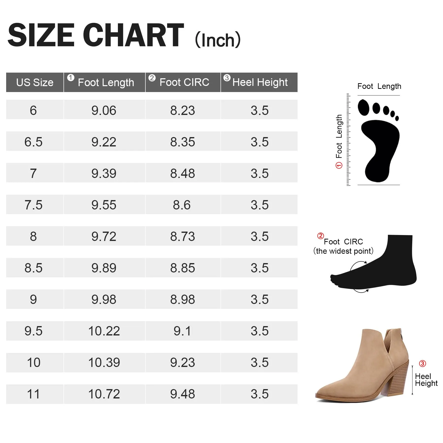 mysoft Women's Ankle Boots Slip on Cutout Pointed Toe Chunky Stacked Mid Heel Booties