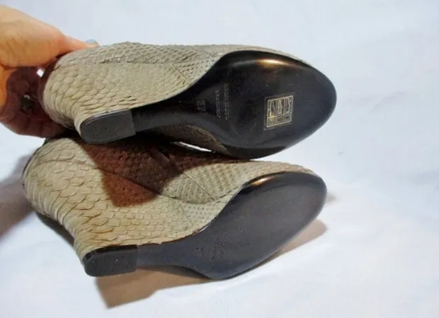 NEW NWT LANVIN PARIS SNAKESKIN PYTHON Leather Bootie 37 / 6.5 BEIGE Wedge Womens Slip-on