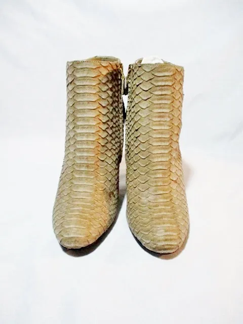 NEW NWT LANVIN PARIS SNAKESKIN PYTHON Leather Bootie 37 / 6.5 BEIGE Wedge Womens Slip-on