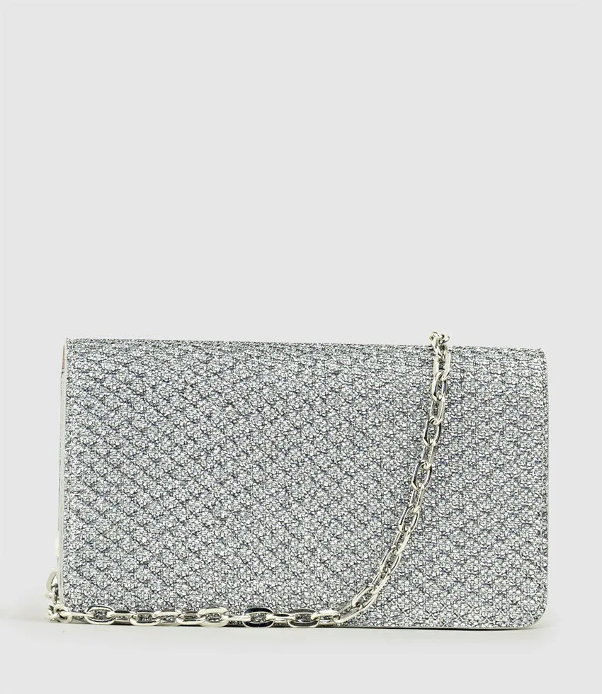 NYX Evening Bag in Silver Metallic Fabric