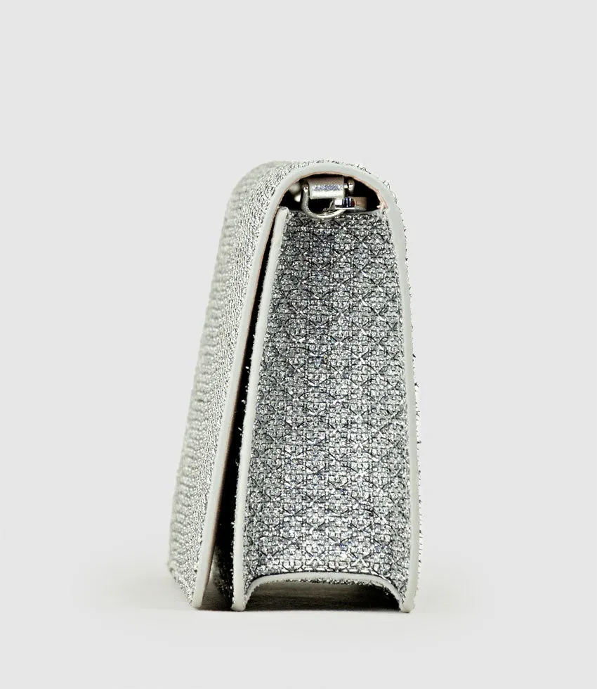 NYX Evening Bag in Silver Metallic Fabric