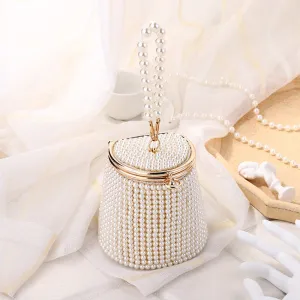 Pearl Embellished Mini Bucket Evening Bag
