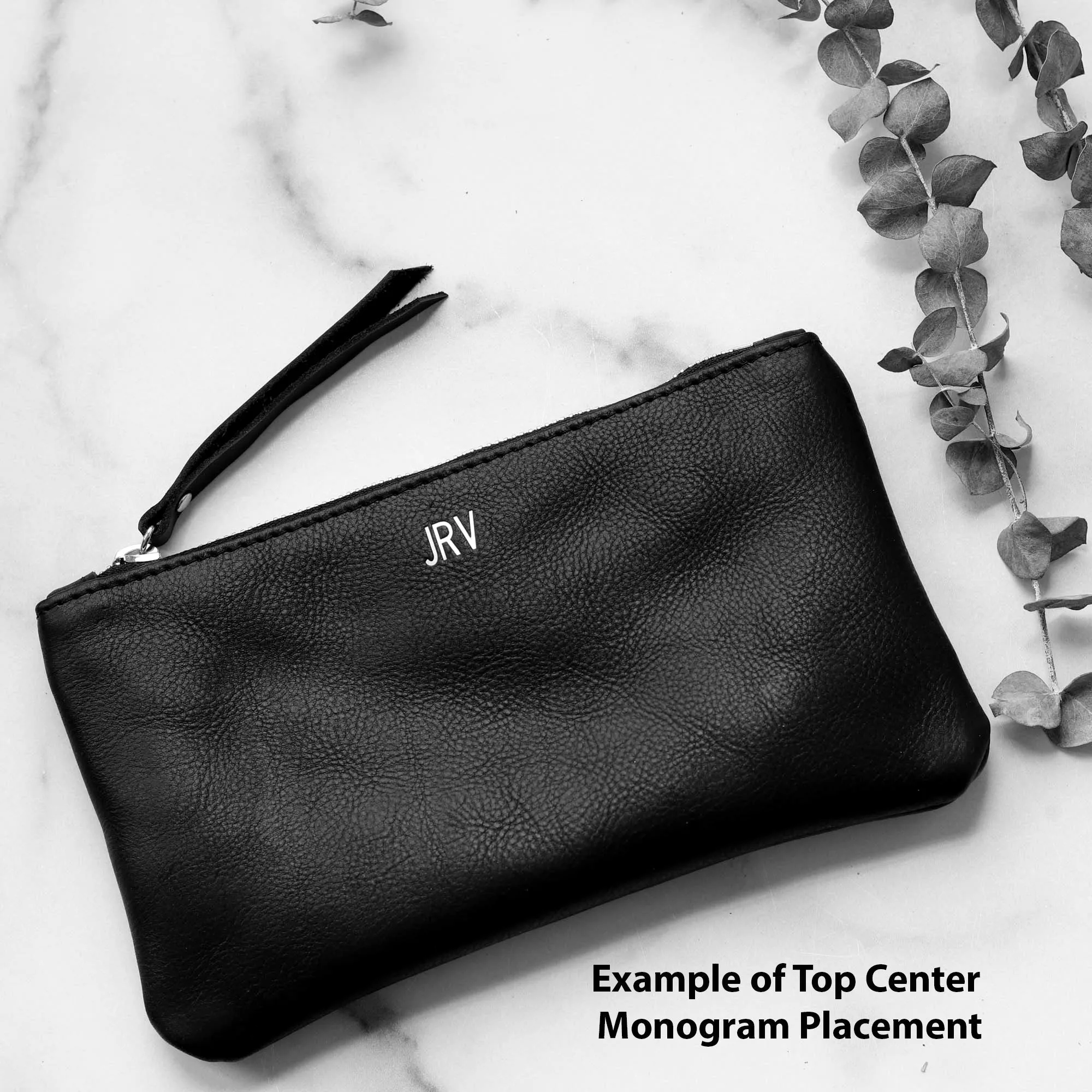 Personalized Leather Zip Clutch - Honey Brown Pull Up