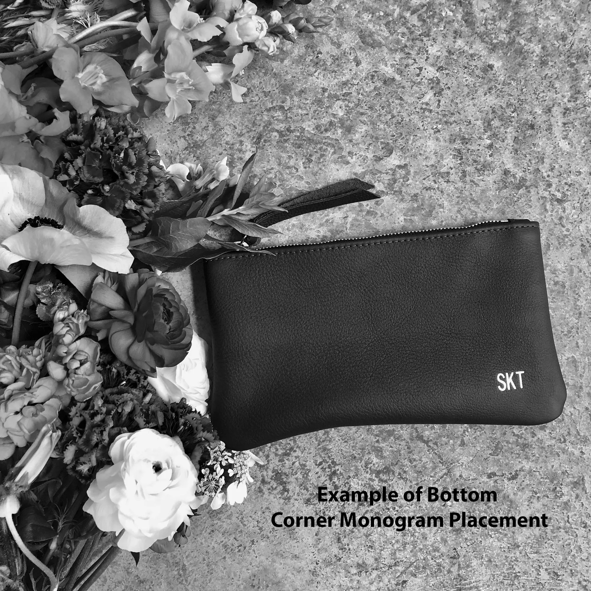 Personalized Leather Zip Clutch - Honey Brown Pull Up