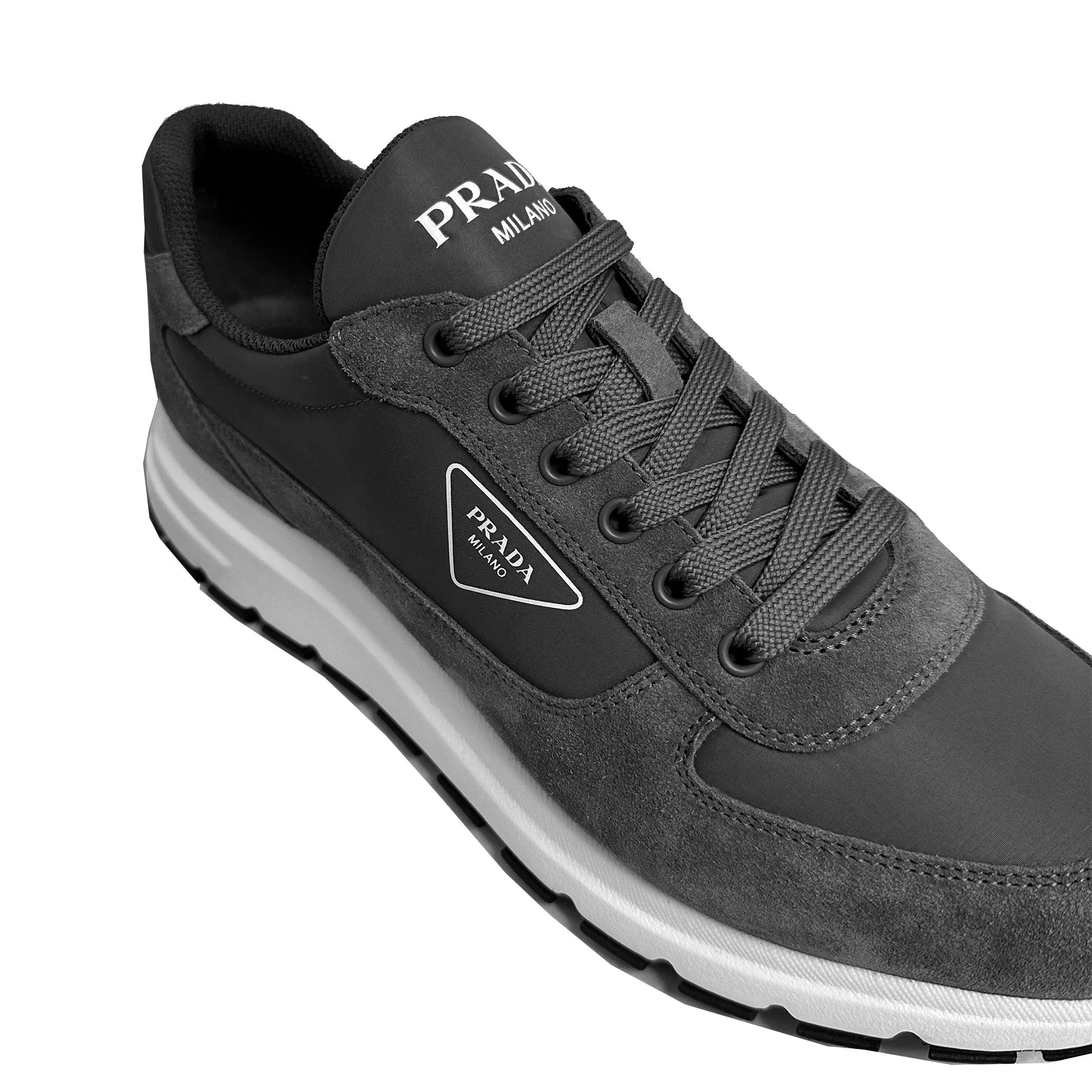 Prada Grey Triangle Suede & Nylon Runners