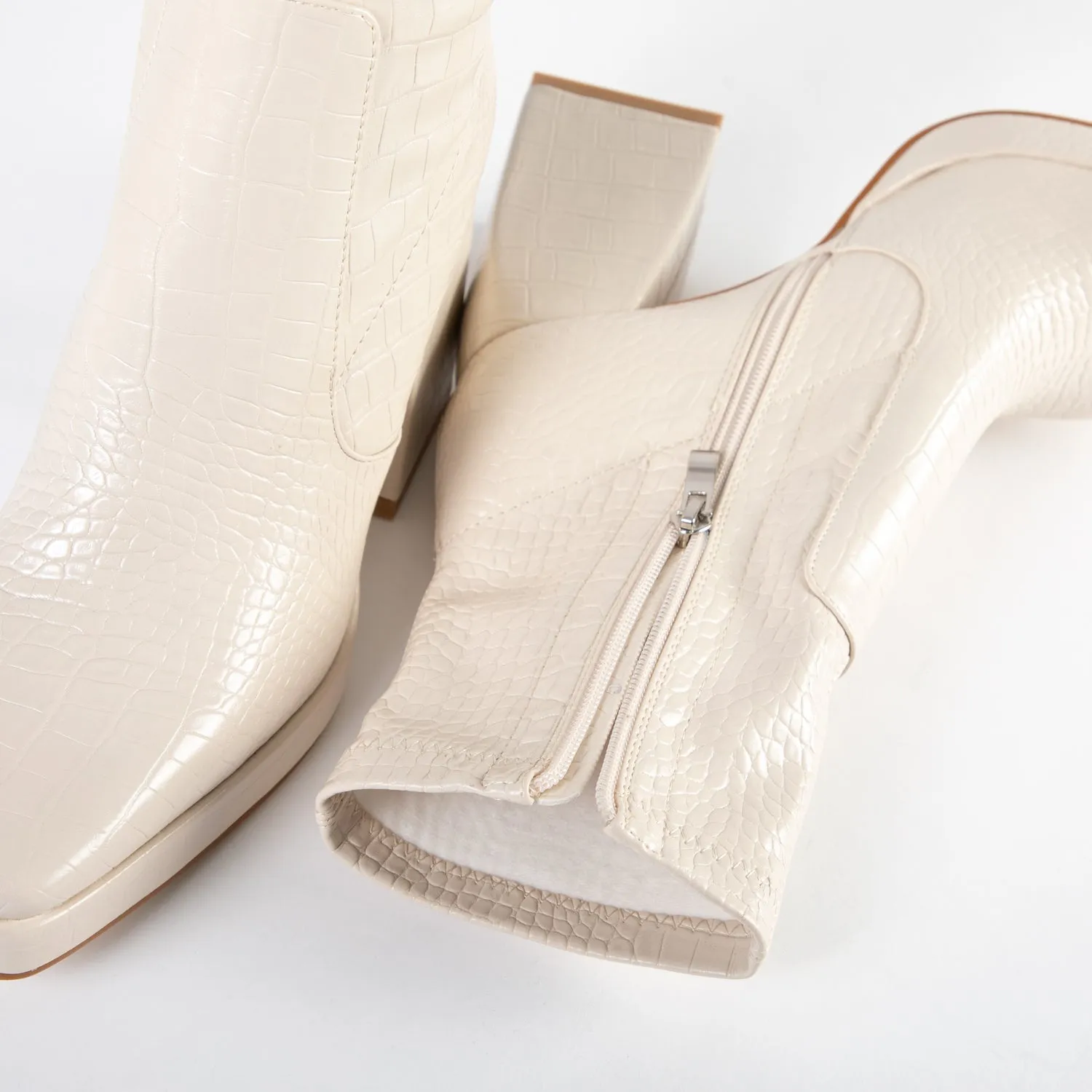 RAID Recruit Block Heeled Ankle Boot in Beige Croc