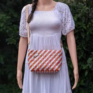 Red White Upcycled Origami Handcrafted Basketry Sling (NBB0824-008) PS_W