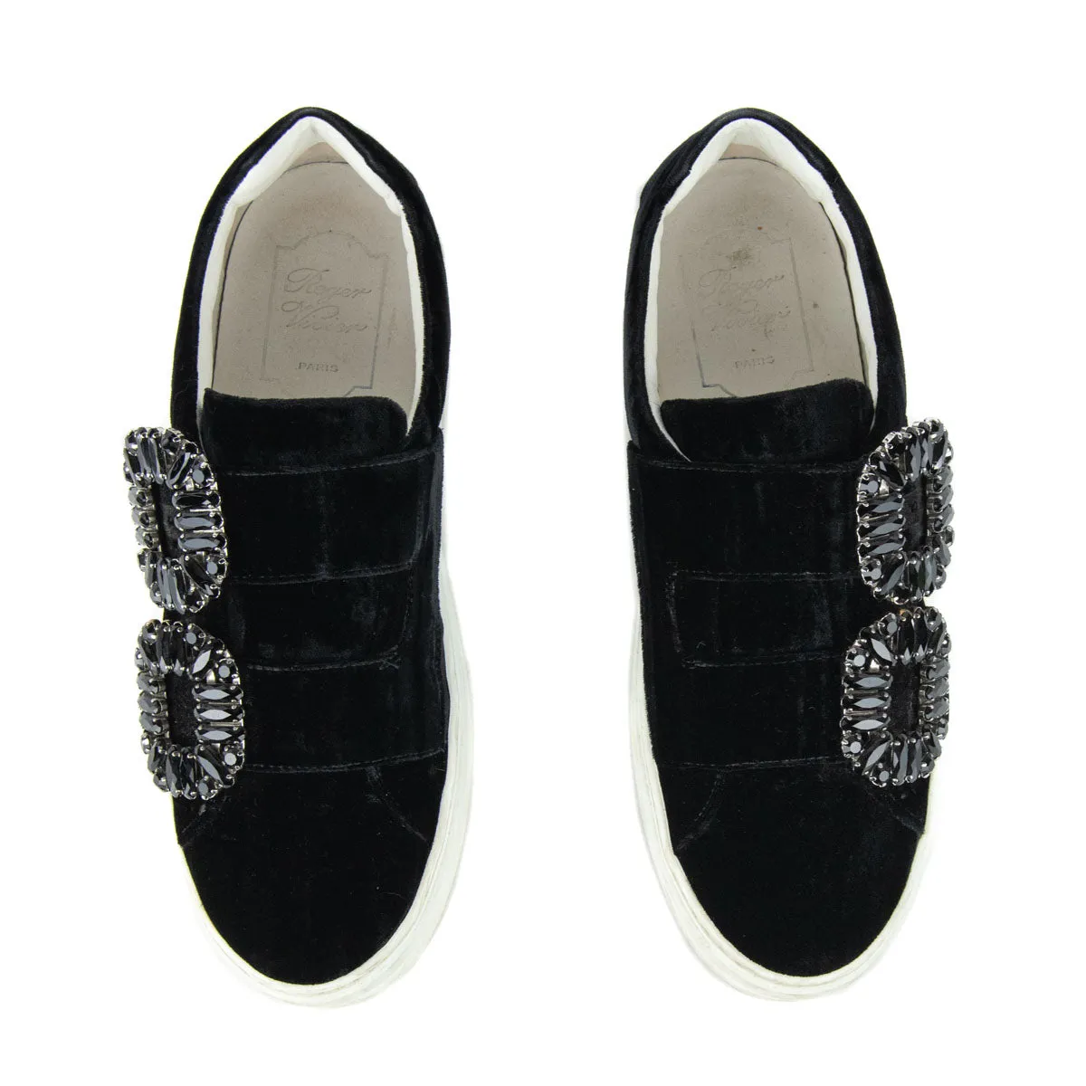 Roger Vivier Black Velvet Sneaky Viv Double Strass Sneakers Size 7 | EU 37