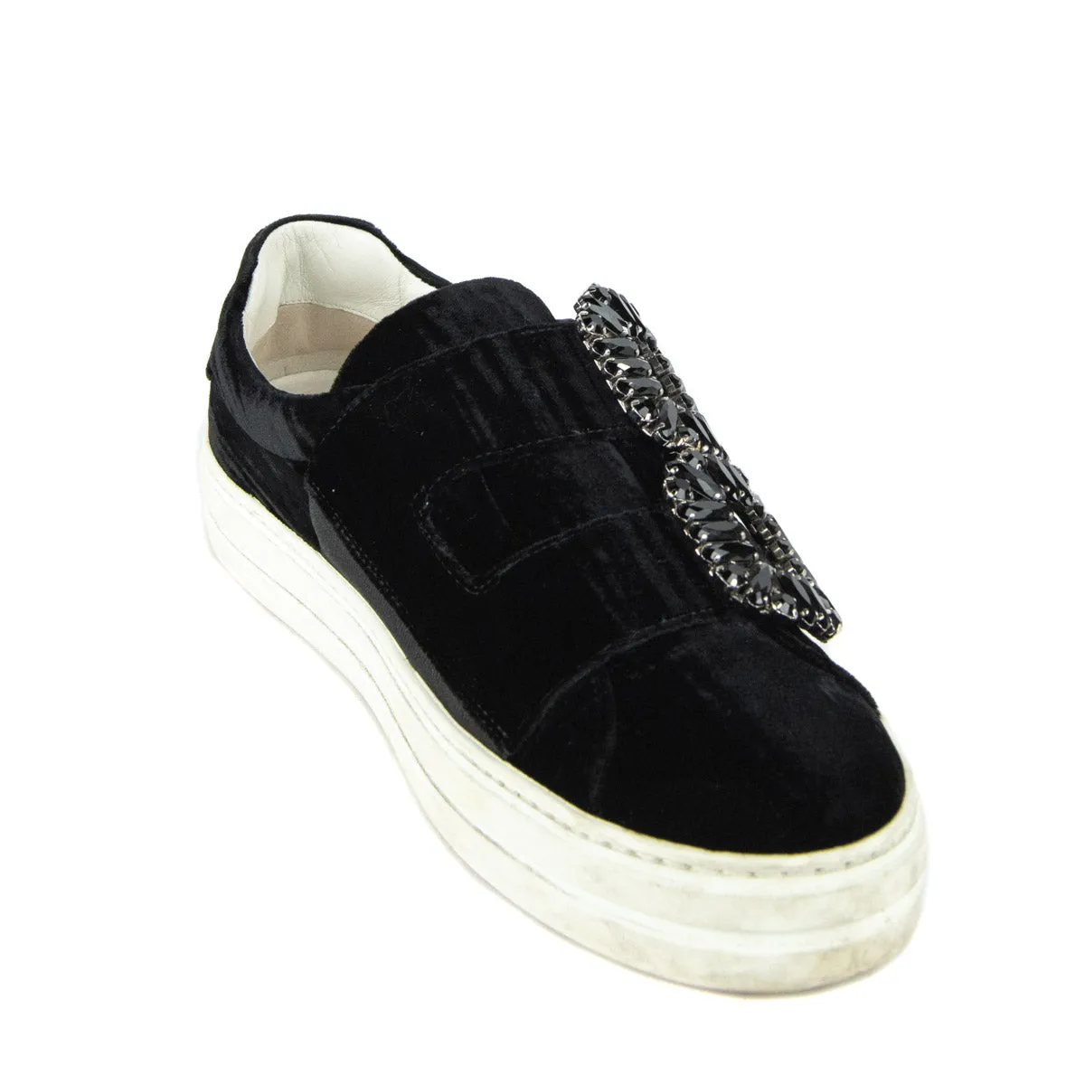 Roger Vivier Black Velvet Sneaky Viv Double Strass Sneakers Size 7 | EU 37