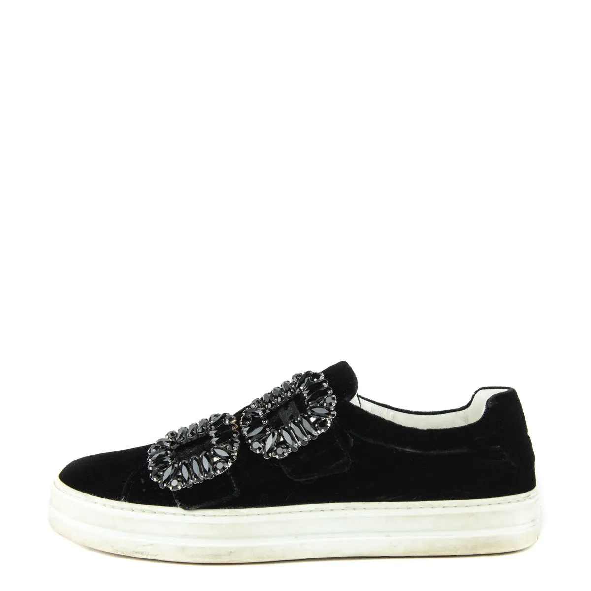 Roger Vivier Black Velvet Sneaky Viv Double Strass Sneakers Size 7 | EU 37