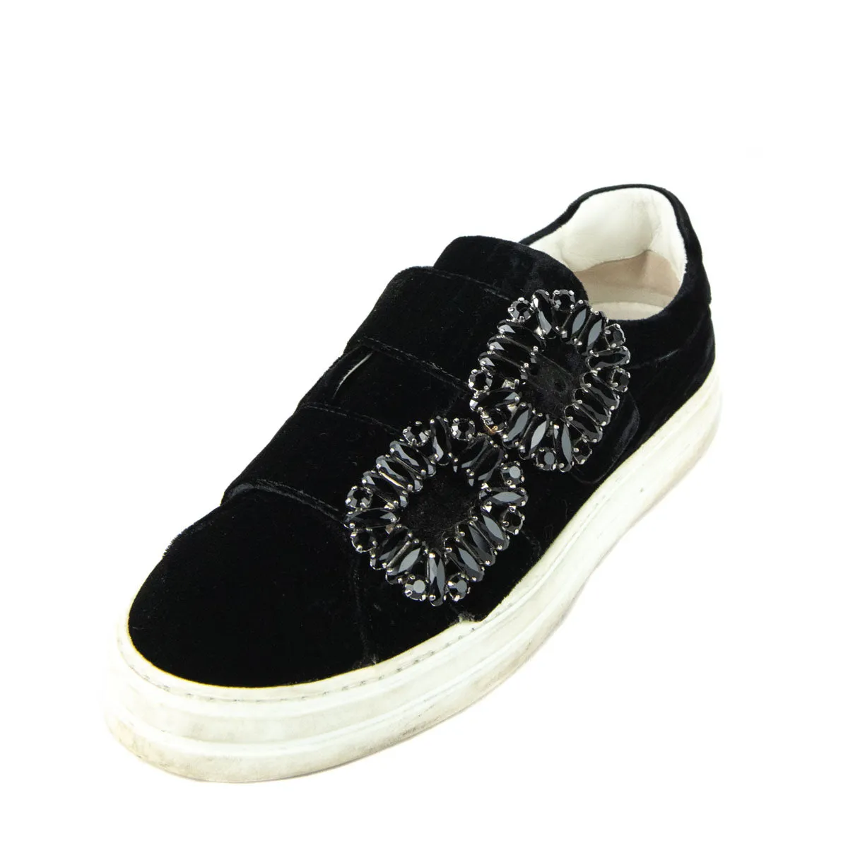 Roger Vivier Black Velvet Sneaky Viv Double Strass Sneakers Size 7 | EU 37