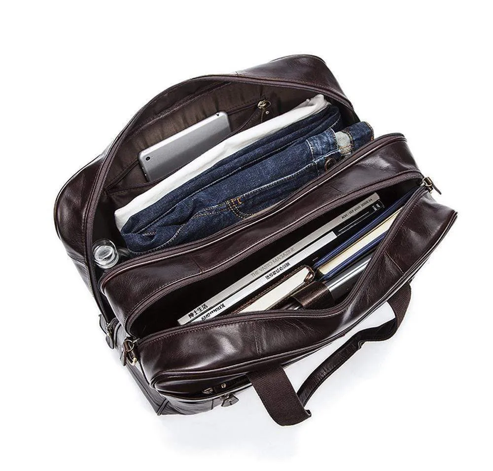 Rossie Viren  Mens Vintage  Leather Classic Business Laptop  Overnight Duffel Travel Shuttle Bag For Luggage/Wheels