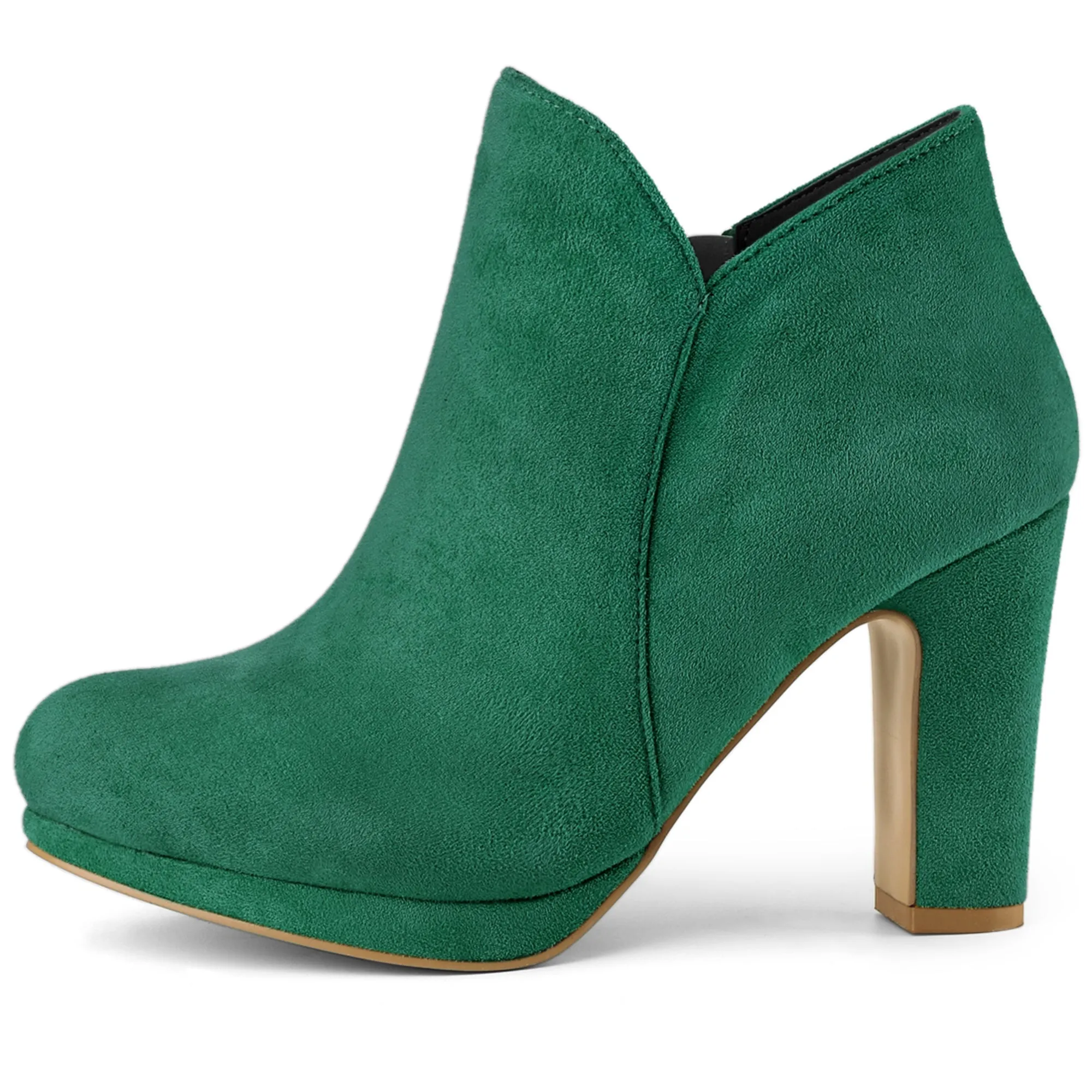 Round Toe Chunky Heel Ankle Heel Boots