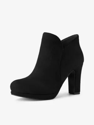 Round Toe Chunky Heel Ankle Heel Boots